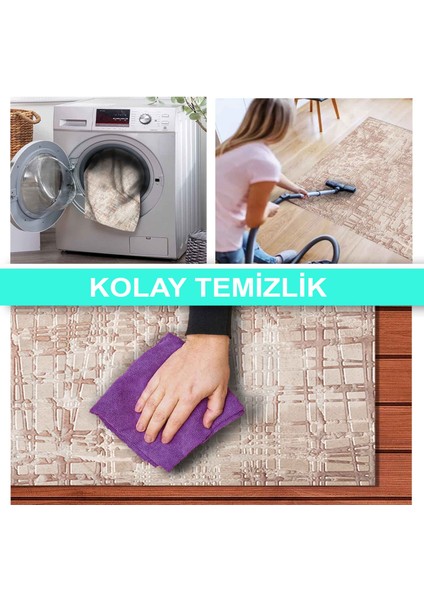 Ilyaki Home Holly Desenli Kadife Pamuk Tabanlı Yıkanabilen Kaydırmaz Salon Halısı