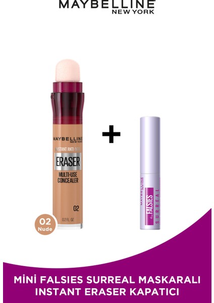 Maybelline New York Instant Anti Age Eraser Kapatıcı + 02 Nude Mini Falsies Surreal Maskara