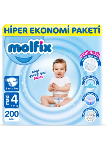 Bebek Bezi 4 Beden Maxi Hiper Ekonomi Paketi 200 Adet