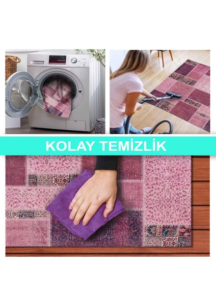 Ilyaki Home Horbai Desenli Kadife Pamuk Tabanlı Yıkanabilen Kaydırmaz Salon Halısı