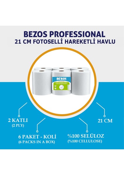 Professıonal 21 cm Fotoselli Hareketli Havlu 6 Rulo x 4 Koli