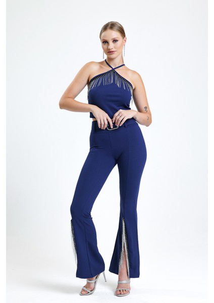 Kemerli Paça Volanlı Pike Çelik Pantolon | PNT32698 Saks fiyatları