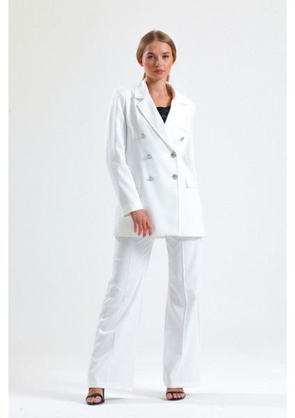 Kadın Takım Elbise Ceket ve Pantolon | TK34239 Ekru