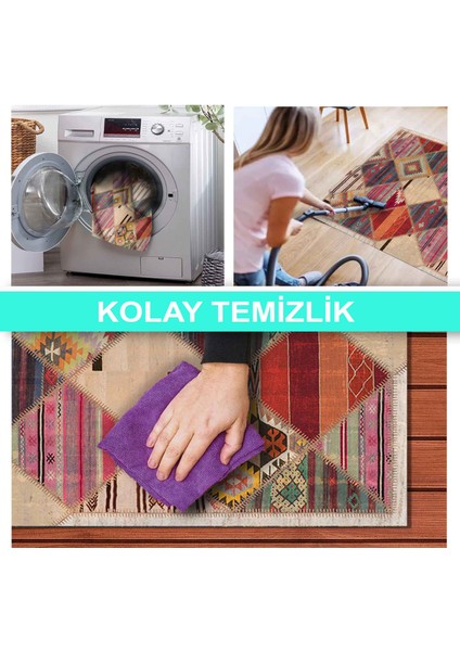 Ilyaki Home Hoya Desenli Kadife Pamuk Tabanlı Yıkanabilen Kaydırmaz Salon Halısı