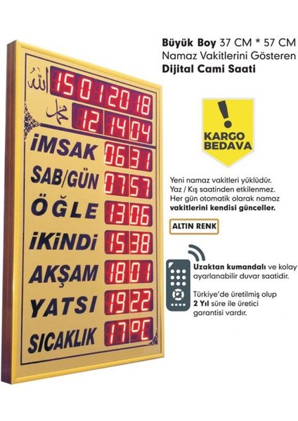 Cami Saati Büyük Boy Vakitmatik Dijital Cami Saati-Dijital Imsaki