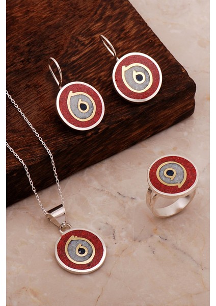 Antik Mozaik Işlemeli Renkli Gümüş Set 2682