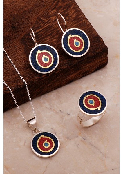 Antik Mozaik Işlemeli Renkli Gümüş Set 2683