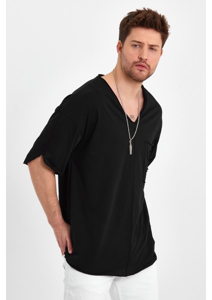 Cep Detaylı V Yaka Süper Oversize T-Shirt fırsatları