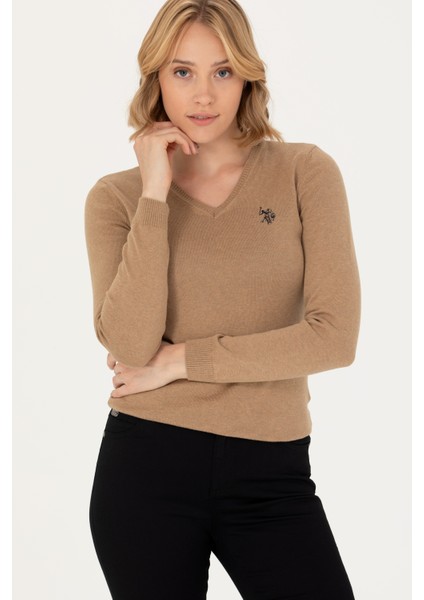 Kadın Camel Melanj Triko Kazak 50276570-VR122