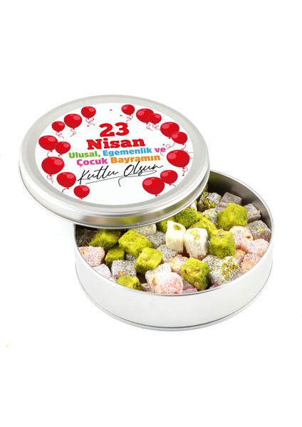 23 Nisan Hediyesi Çifte Kavrulmuş Lokum (Metal Yuvarlak Kutu) 300g