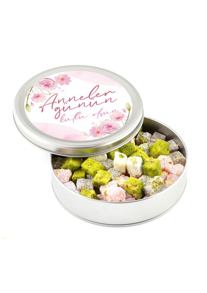 Kendi Fotoğrafınızla Anneler Günü Hediyesi Çifte Kavrulmuş Lokum (Metal Yuvarlak Kutu) 300g
