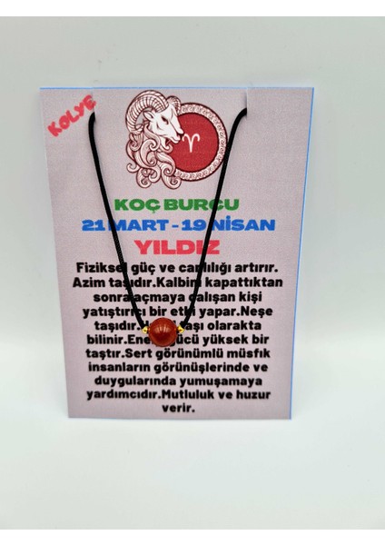 Koç Burcu Yıldız Taşı Doğal Taş Kolye