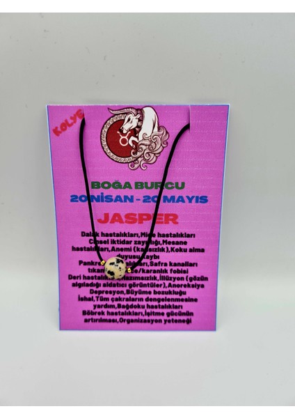 Boğa Burcu Jasper Taşı Doğal Taş Kolye