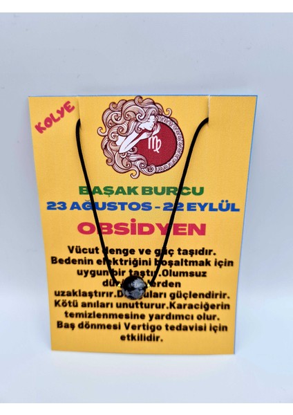 Başak Burcu Obsidyen Taşı Doğal Taş Kolye