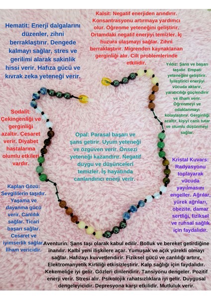 Doğal Taş Tasarım Kolye Hematit,sodalit,opal,kaplan Gözü,aventurin,kristal Kuvars,yıldız,kalsit