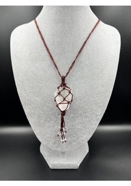 Kristal Kuvars Doğal Taş Tasarım Kolye El Yapımı Örgü Model Aaa Kalite