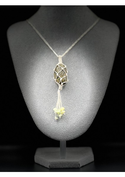 Yeşim Mutluluk Taşı Doğal Taş Tasarım Kolye El Yapımı Örgü Model Aaa Kalite