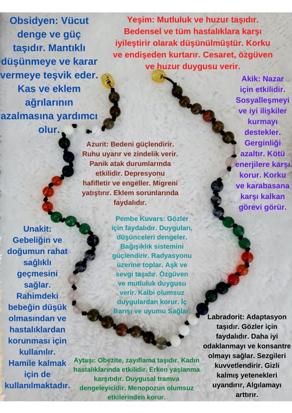 Doğal Taş Tasarım Kolye Labradorit,aytaşı,azurit,akik,yeşim,obsidyen,pembe Kuvars,unakit
