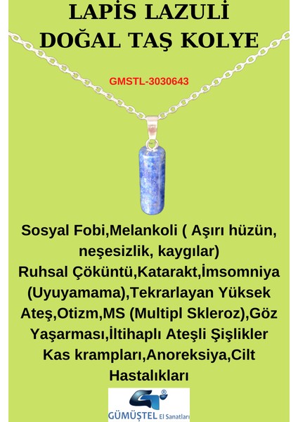 Lapis Lazuli Doğal Taş Kolye Özel Kesim Aaa Kalite Sürpriz Hediyeli