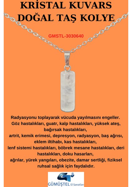 Kristal Kuvars Doğal Taş Kolye Özel Kesim Aaa Kalite Sürpriz Hediyeli