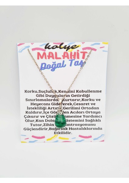 Malahit Doğal Taş Kolye Damla Kesim Zincir Hediyeli