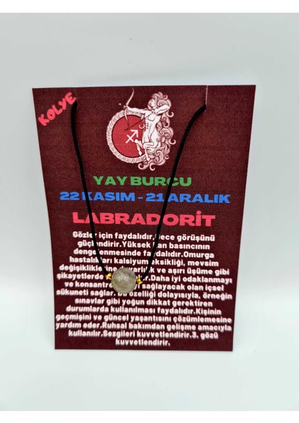 Yay Burcu Labradorit Taşı Doğal Taş Kolye