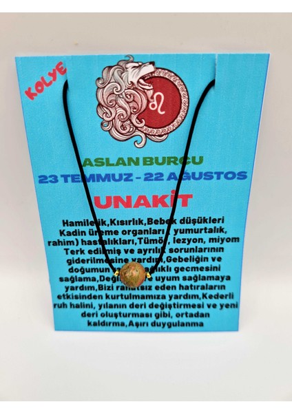 Aslan Burcu Unakit Taşı Doğal Taş Kolye