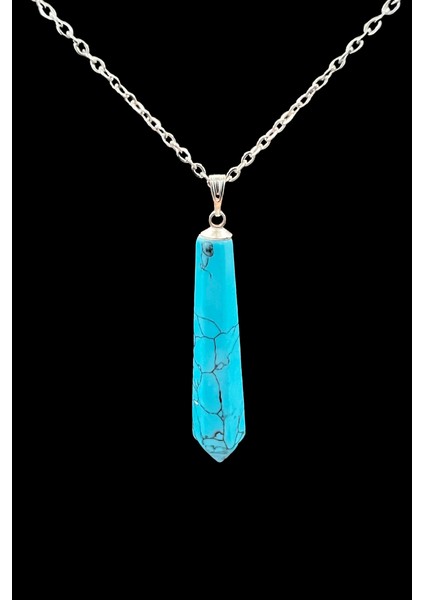 Turkuaz Doğal Taş Pandül Kolye Zincir Hediyeli