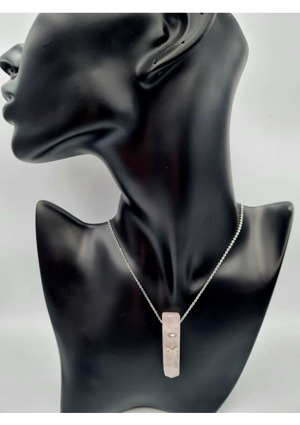 Doğal Taş Pembe Kuvars Kolye Aaa Kalite Sürpriz Hediyeli