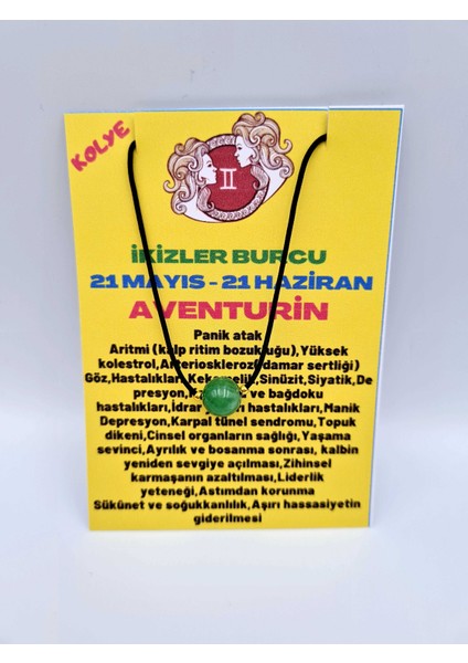Ikizler Burcu Aventurin Taşı Doğal Taş Kolye