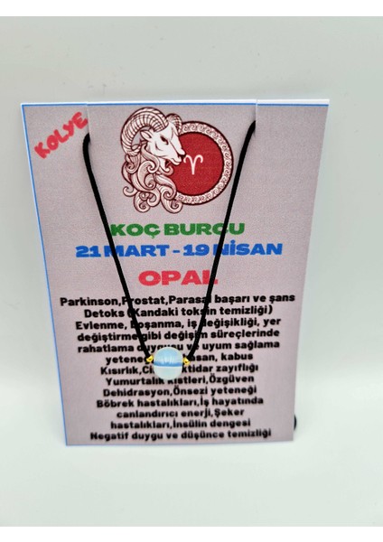 Koç Burcu Opal Taşı Doğal Taş Kolye