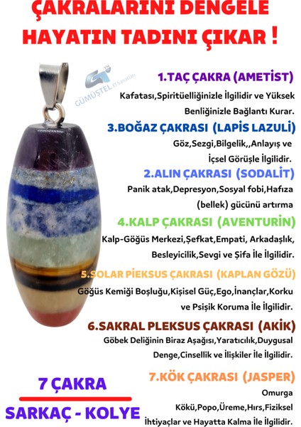 Pandül Kesim Özel Fıçı Model 7 Çakra Doğal Taş Kadın Kolye