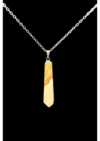 Jasper Doğal Taş Pandül Kolye Zincir Hediyeli