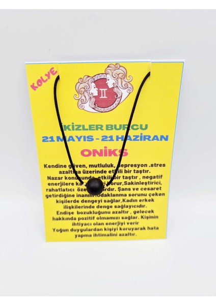 Ikizler Burcu Oniks Taşı Doğal Taş Kolye
