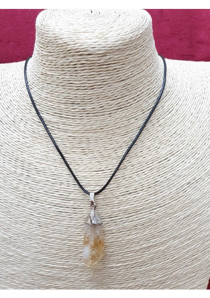 Doğal Işlenmemiş Ham Sitrin Taşı Kolye Zincir Dahil