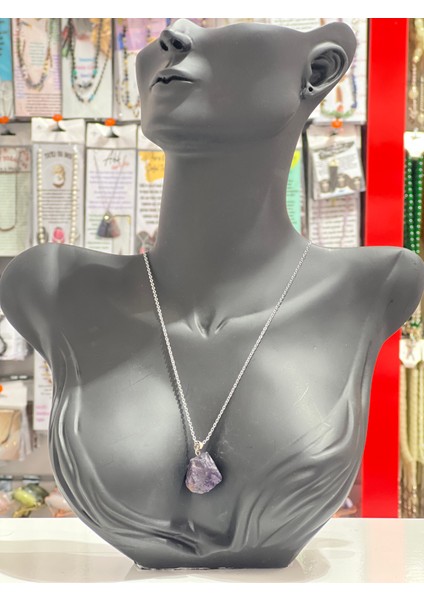 Orijinal Işlenmemiş Doğal Taş Ametist Kolye Sürpriz Hediyeli