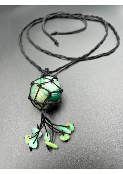 Akik Doğal Taş Tasarım Kolye El Yapımı Örgü Model Aaa Kalite