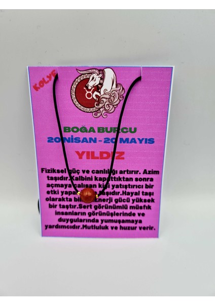 Boğa Burcu Yıldız Taşı Doğal Taş Kolye