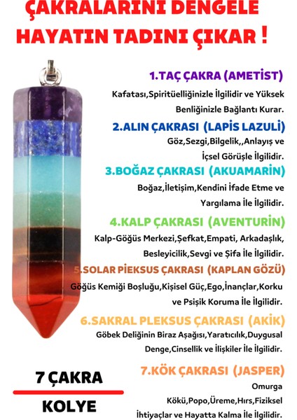Pandül Kesim 7 Çakra Doğal Taş Kadın Kolye