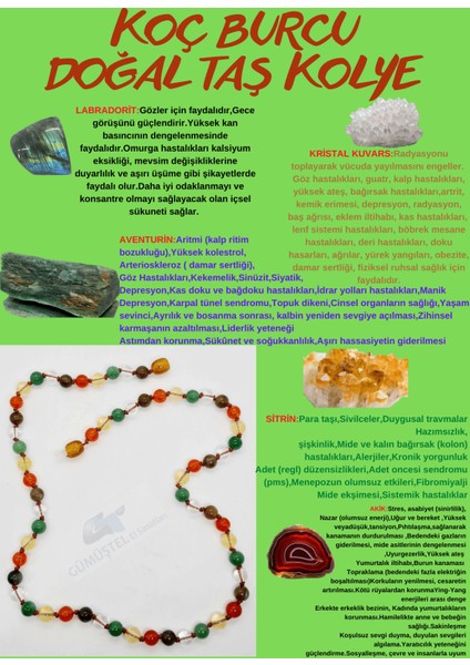 Sertifikalı Özel Tasarım Koç Burcu Kolye Labradorit Kristal Kuvars Aventurin Sitrin Akik