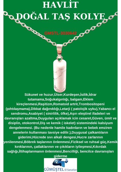 Havlit Doğal Taş Kolye Özel Kesim Aaa Kalite Sürpriz Hediyeli