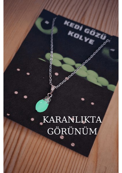 Kedi Gözü Kolye Karanlıkta Parlar Sürpriz Hediyeli