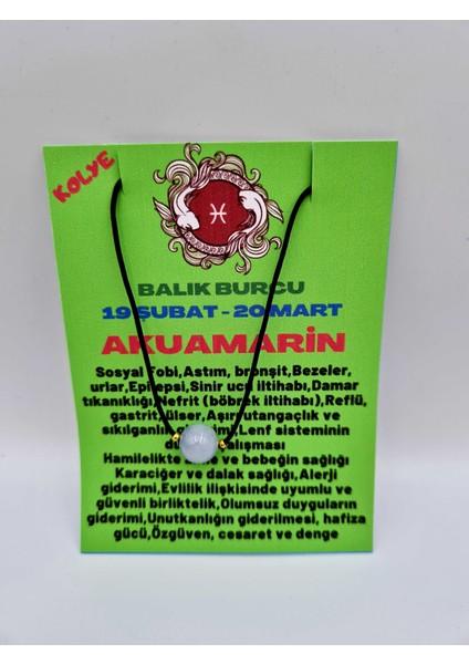Balık Burcu Akuamarin Taşı Doğal Taş Kolye