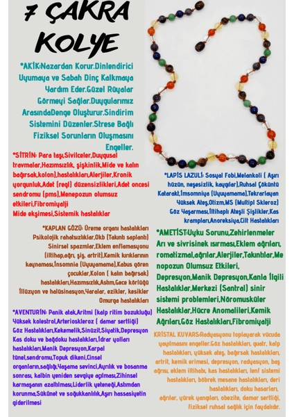Doğal Taş 7 Çakra Tasarım Kolye Akik Sitrin Kaplan Gözü Aventurin Lapis Ametist Kuvars 6mm
