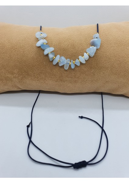 Akuamarin Taşı Tasarım Kolye Ayarlanabilir Orijinal Doğal Taş Çok Fonksiyonlu Kolye