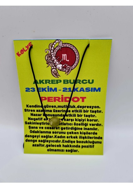 Akrep Burcu Peridot Taşı Doğal Taş Kolye