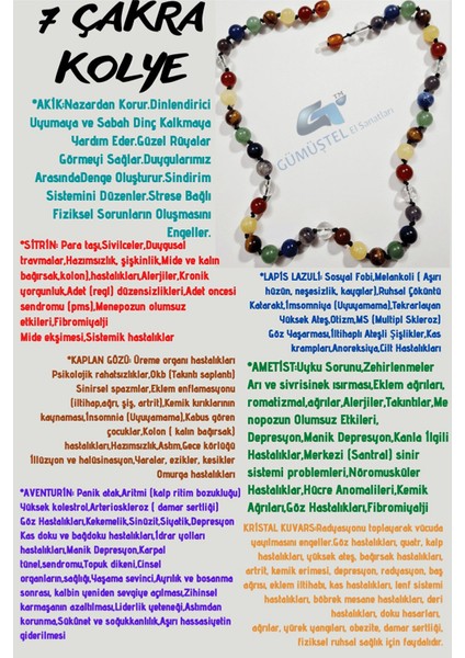 Doğal Taş 7 Çakra Tasarım Kolye Aaa Kalite Akik Sitrin Kaplan Gözü Aventurin Lapis Ametist Kuvars