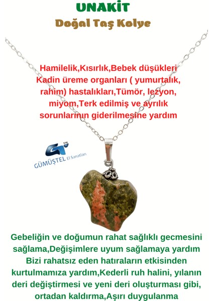 Unakit Doğal Taş Kolye Zincir Hediyeli