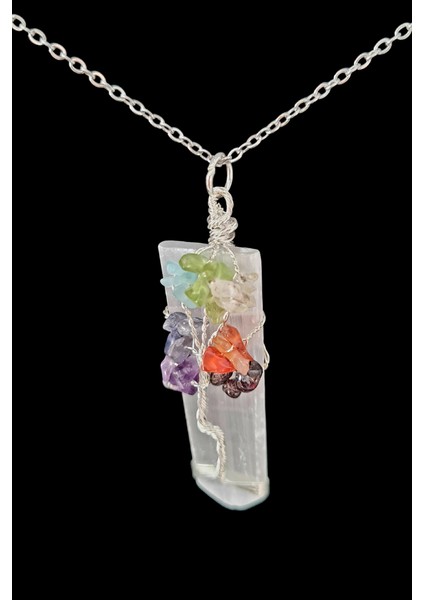 Selenit & 7 Çakra Doğal Taş Kolye Özel Tasarım Aaa Kalite