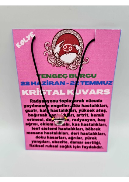 Yengeç Burcu Kristal Kuvars Taşı Doğal Taş Kolye